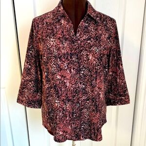 Reitmans Button Down Shirt, Pink & Black, Notched Collar, Snap Closure, 14 Plus